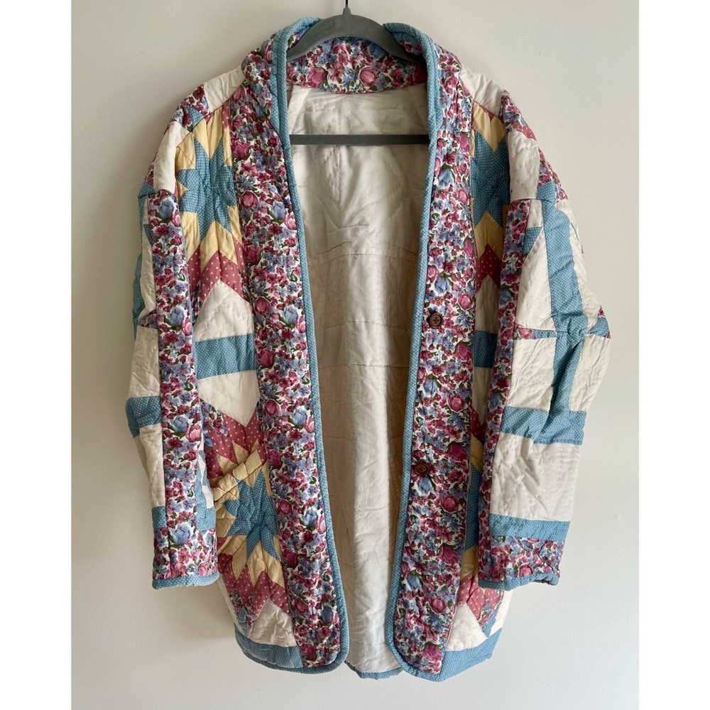 Quilted Floral Patchwork Jacket - Blue, Pink & Cream